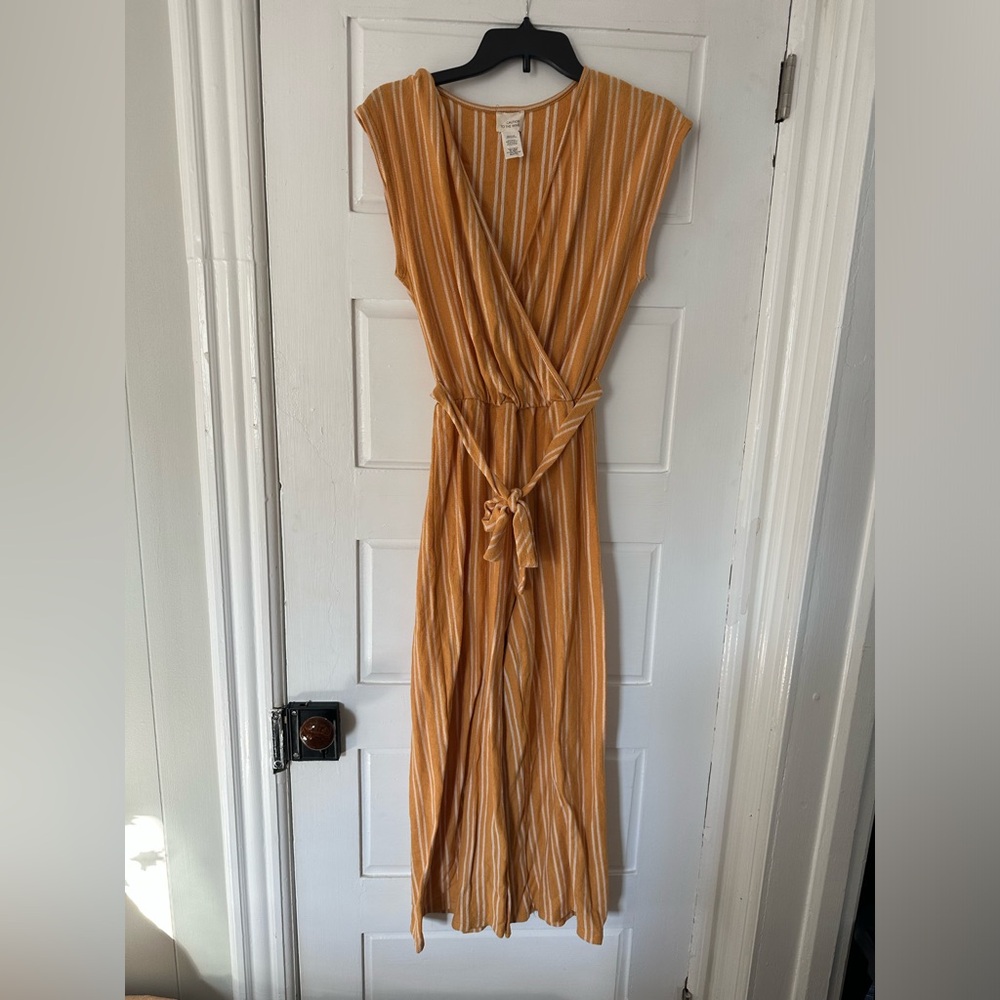 Caution To The Wind Tan Striped Romper
